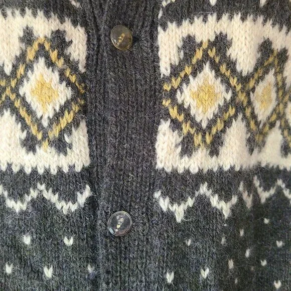 Vintage Witick Wool Sweater Cardigan Handmade in Finland Fair Isle